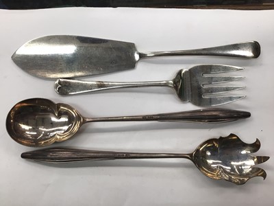 Lot 1027 - Pair of silver Mappin & Webb salad servers and a pair of silver fish servers