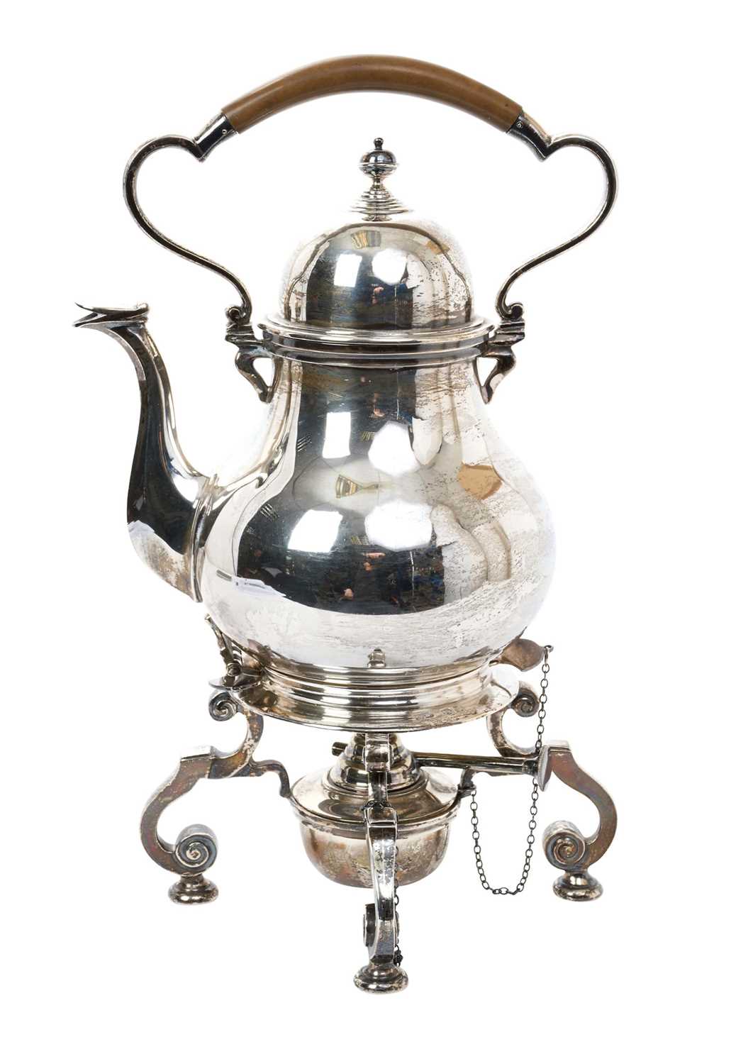 Lot 426 - Silver tea kettle, on stand with burner