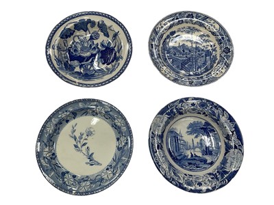 Lot 188 - Wedgwood Stone China blue printed waterlily pattern deep plate, and three other blue printed plates