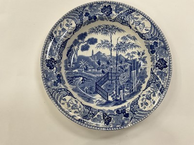 Lot 94 - Wedgwood Stone China blue printed waterlily pattern deep plate, and three other blue printed plates
