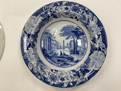 Lot 94 - Wedgwood Stone China blue printed waterlily pattern deep plate, and three other blue printed plates