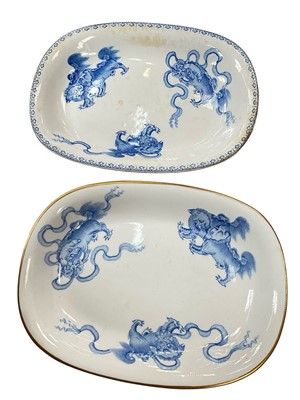 Lot 176 - Two Wedgwood bone china teapot stands, printed in blue in Chinese style