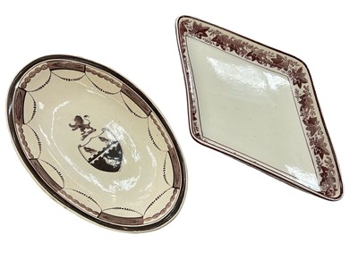 Lot 165 - Wedgwood creamware small armorial oval dish, and a diamond shaped dish