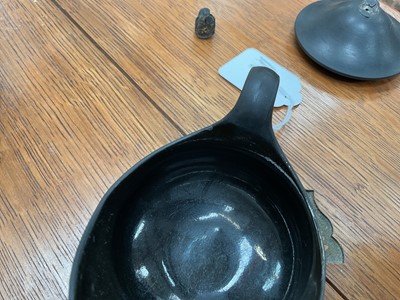 Lot 51 - Wedgwood black basalt vase, a milk jug and a teapot and cover