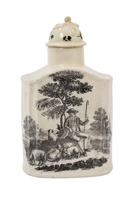 Lot 173 - Wedgwood creamware black printed tea canister and cover, circa 1780