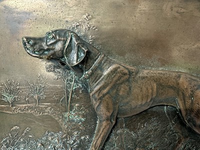 Lot 979 - Fritz Diller (German, 1875-1946) copper embossed plaque depicting a Pointer, signed, 20.5cm x 30.5cm