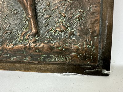 Lot 979 - Fritz Diller (German, 1875-1946) copper embossed plaque depicting a Pointer, signed, 20.5cm x 30.5cm