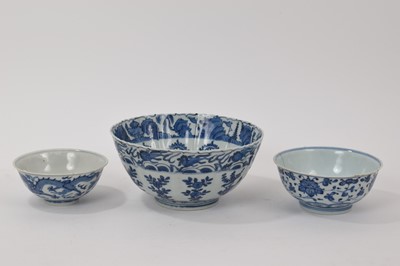 Lot 109 - Three antique Chinese porcelain blue and white bowls