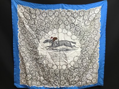 Lot 937 - 1930s silk scarf commemorating the win of the horse 'Bahram' in the 1935 Derby, trained by Butters and ridden by Fox, property of H.H. Aga Khan