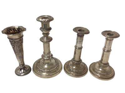 Lot 270 - Pair of Sheffield plate telescopic candlesticks and other items.