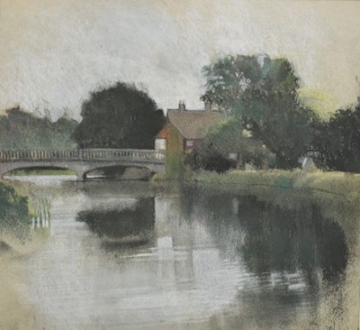 Lot 1055 - John Nichol (b.1943) pastel - Ballingdon Bridge Sudbury, signed with initials, 26cm x 28cm, in glazed frame