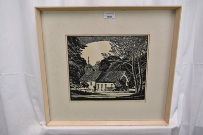 Lot 97 - Louis Prince (act.1923-1959) linocut  - Middleton Church, signed and titled below in pencil, and signed to plate, 25cm x 29.5cm, in glazed frame