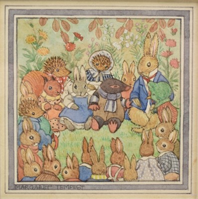 Lot 963 - Margaret Tempest (1892-1982) watercolour, original illustration from 'Hare Joins the Home Guard by Alison Utley, together with a copy of the book