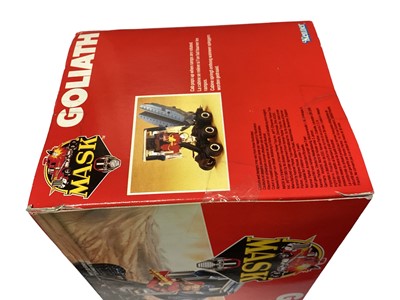 Lot 100 - Kenner Parker (1987) M.A.S.K. Original Series 3 Vehicle Goliath Racing Car and Transporter/Missile Launcher and Jet Fighter with action figures Nevada Rushmore & Matt Trakker, in sellotaped box (1)