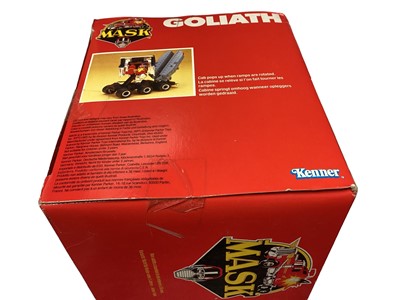 Lot 100 - Kenner Parker (1987) M.A.S.K. Original Series 3 Vehicle Goliath Racing Car and Transporter/Missile Launcher and Jet Fighter with action figures Nevada Rushmore & Matt Trakker, in sellotaped box (1)