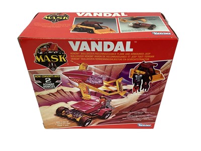 Lot 104 - Kenner Parker (1987) M.A.S.K. Original Series 3 Vehicles Fireforce Racy Fiero/Glider Craft and 3 Wheel Chopper with two Julio Lopez action figures and Vandal VENOM Bulldozer/Reconnaissance Plane an...