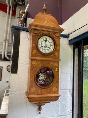 Lot 72 - Angelo Smith marquetry decorated bird's eye maple wall clock