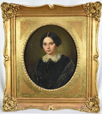 Lot 928 - Ambrosini Jérôme (1810–1883), pair of oils on canvas laid on panel - Portraits of a Lady and Gentleman, oval 24cm x 20cm, in later gilt frames