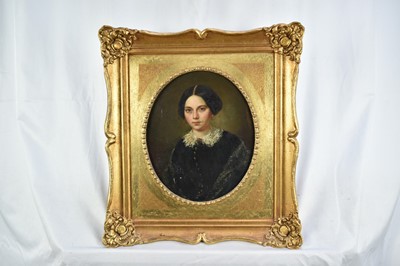 Lot 928 - Ambrosini Jérôme (1810–1883), pair of oils on canvas laid on panel - Portraits of a Lady and Gentleman, oval 24cm x 20cm, in later gilt frames