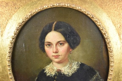 Lot 928 - Ambrosini Jérôme (1810–1883), pair of oils on canvas laid on panel - Portraits of a Lady and Gentleman, oval 24cm x 20cm, in later gilt frames