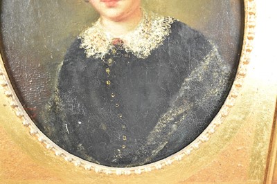 Lot 928 - Ambrosini Jérôme (1810–1883), pair of oils on canvas laid on panel - Portraits of a Lady and Gentleman, oval 24cm x 20cm, in later gilt frames