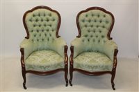 Lot 1443 - Pair of Victorian-style button upholstered...