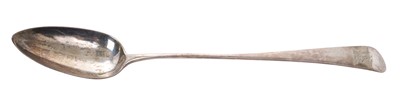 Lot 288 - George III silver Old English pattern basting spoon, with engraved armorial crest