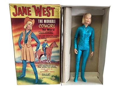Lot 128 - Marx Toys (c1960's) Jane West 11" Cowgirl action figure with accessories (missing cartridge belt with holster & pistol), boxed with Equipment Sheet 2066 (1)