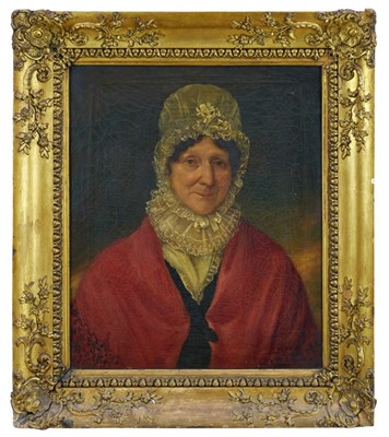 Lot 916 - English School, 19th century, pair of oils on canvas - Portraits of a Lady and a Gentleman, 61cm x 51cm, in gilt frames