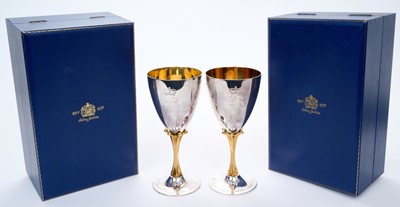 Lot 131 - Pair of Mappin & Webb silver goblets to commemorate the 1977 Silver Jubilee of their majesties Queen Elizabeth II and Prince Philip, in original fitted cases