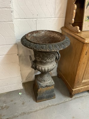 Lot 1455 - Pair of Victorian cast iron garden urns of campagna form