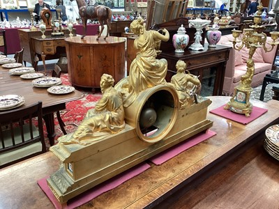 Lot 709 - Fine quality large 19th century French ormolu clock garniture by Lerolle à Paris with Sèvres porcelain panels