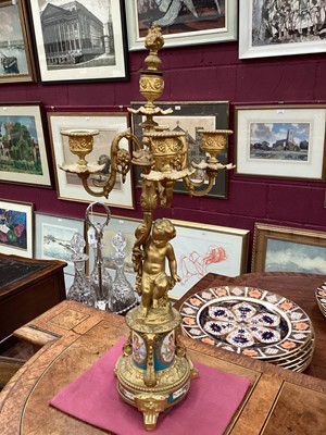 Lot 709 - Fine quality large 19th century French ormolu clock garniture by Lerolle à Paris with Sèvres porcelain panels