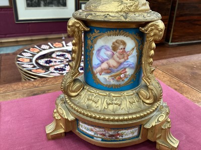 Lot 709 - Fine quality large 19th century French ormolu clock garniture by Lerolle à Paris with Sèvres porcelain panels