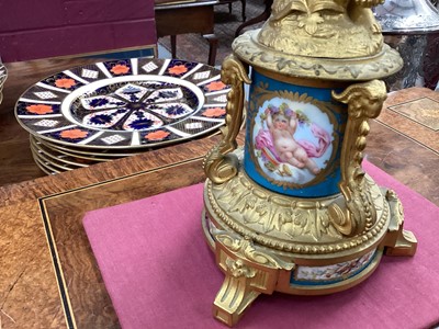 Lot 709 - Fine quality large 19th century French ormolu clock garniture by Lerolle à Paris with Sèvres porcelain panels