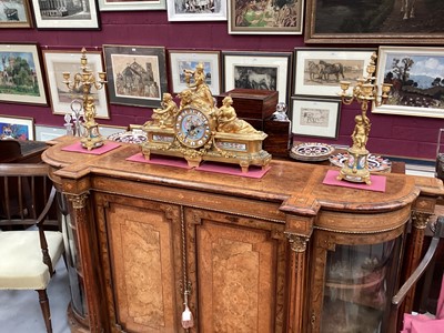 Lot 709 - Fine quality large 19th century French ormolu clock garniture by Lerolle à Paris with Sèvres porcelain panels