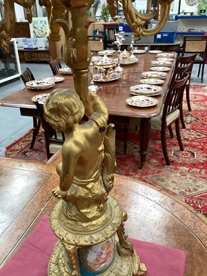 Lot 709 - Fine quality large 19th century French ormolu clock garniture by Lerolle à Paris with Sèvres porcelain panels