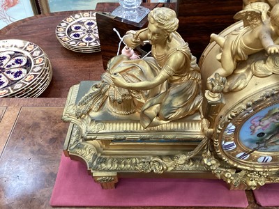 Lot 709 - Fine quality large 19th century French ormolu clock garniture by Lerolle à Paris with Sèvres porcelain panels