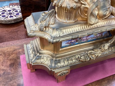 Lot 709 - Fine quality large 19th century French ormolu clock garniture by Lerolle à Paris with Sèvres porcelain panels