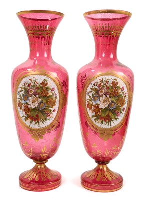 Lot 201 - Pair of fine quality 19th century Bohemian overlaid ruby glass vases