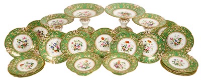 Lot 280 - Fine quality Victorian English porcelain dessert service retailed by T. Pearce, 23 Ludgate Hill, London comprising 16 plated and six pedestal comports