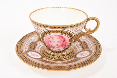 Lot 217 - Fine quality 19th century English porcelain teacup and saucer with monochrome portraits