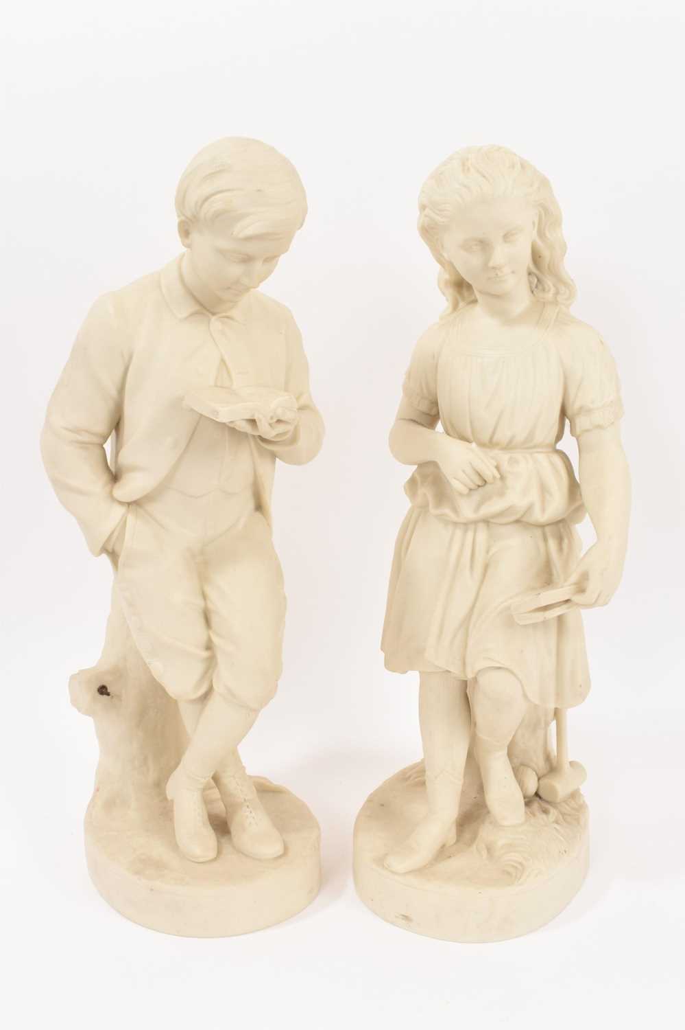 Lot 216 - Rare pair of 19th century Copeland Parian porcelain figure of  'Young England' and 'Young England's Sister'