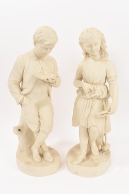 Lot 216 - Rare pair of 19th century Copeland Parian porcelain figure of  'Young England' and 'Young England's Sister'