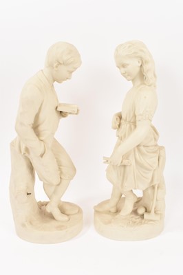 Lot 216 - Rare pair of 19th century Copeland Parian porcelain figure of  'Young England' and 'Young England's Sister'