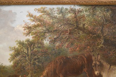 Lot 1220 - Edward Smythe (1810-1899) oil on canvas - Woodland Campfire with a Pony and Dockey looking on, signed, 51cm x 76.5cm, in gilt frame