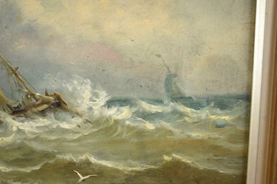 Lot 1221 - John Moore of Ipswich (1820-1902) oil on canvas - Shipwreck off the Northumbrian Coast, 31cm x 36cm, in gilt frame