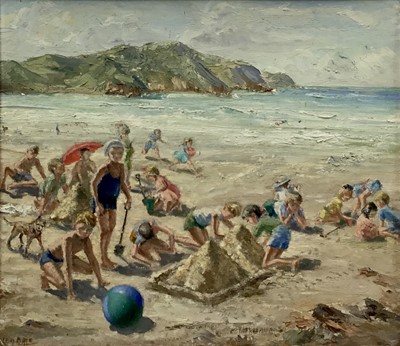 Lot 129 - Ida Bale (mid 20th century) oil on board, beach scene