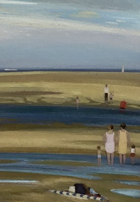 Lot 131 - John Reay (1947-2011), oil on board, beach scene