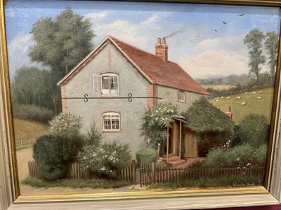 Lot 188 - Oil on board country house and two further pictures